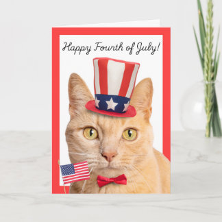 Happy Fourth of July For Anyone Cute Orange Cat Holiday Card