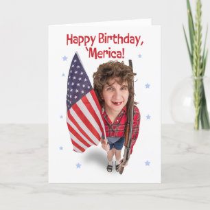 Happy Fourth of July Funny redneck Woman With Flag Holiday Card
