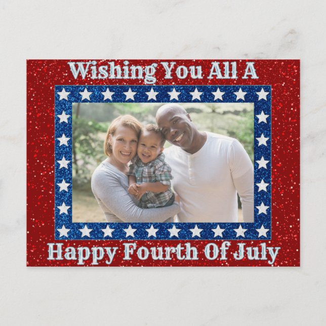 Happy Fourth Of July Glitter Family Photo Postcard (Front)