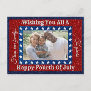 Happy Fourth Of July Glitter Photo Postcard