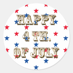 Happy fourth of July, gold, red white blue stars Classic Round Sticker
