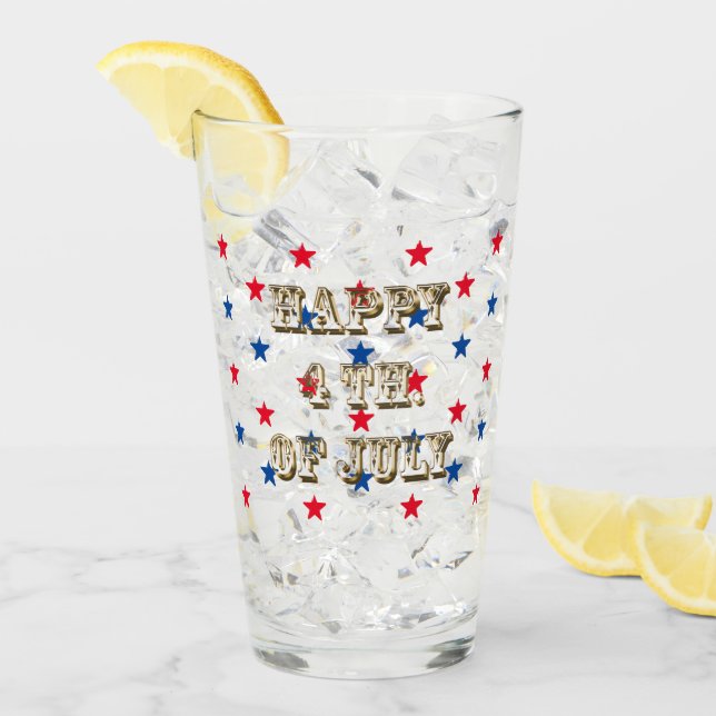 Happy fourth of July, gold, red white blue stars Glass (Front Ice)