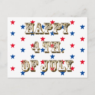 Happy fourth of July, gold, red white blue stars Postcard