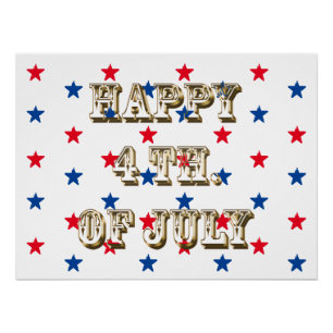 Happy fourth of July gold red white blue stars Poster