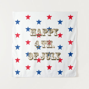 Happy fourth of July, gold, red white blue stars Tapestry