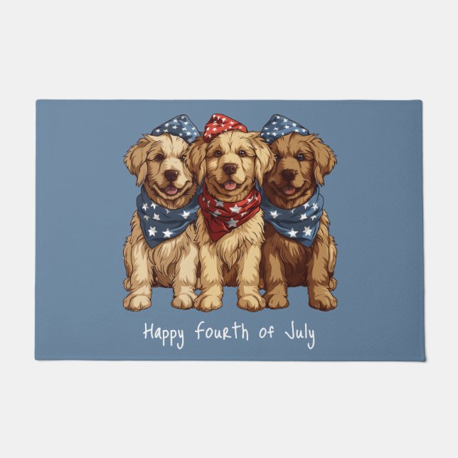 Happy Fourth Of July Golden Retriever Dogs Doormat (Front)