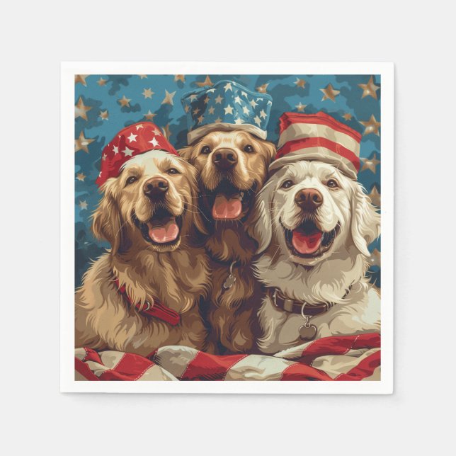 Happy Fourth Of July Golden Retriever Dogs Napkin (Front)