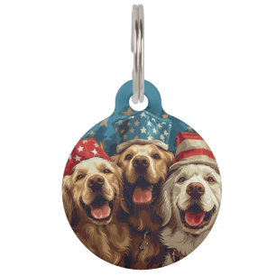 Happy Fourth Of July Golden Retriever Dogs Pet Tag