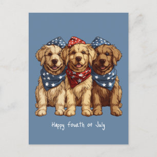 Happy Fourth Of July Golden Retriever Dogs Postcard