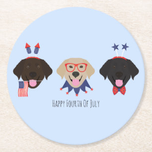 Happy Fourth Of July Labrador Retriever Dogs Round Paper Coaster