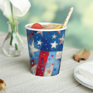 Happy Fourth of July Patriotic Abstract US Flag Paper Cups