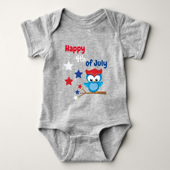 Happy Fourth of July Patriotic Owl Baby Bodysuit (Front)