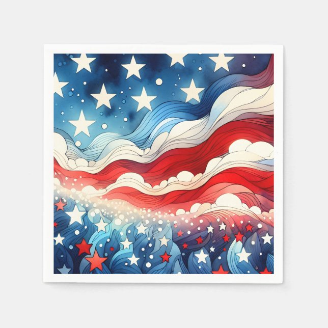 Happy Fourth of July | Patriotic Stars and Stripes Napkin (Front)