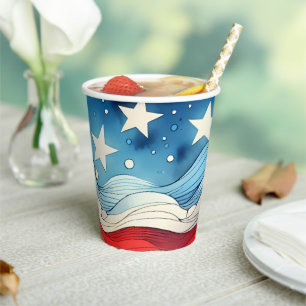 Happy Fourth of July Patriotic Stars and Stripes Paper Cups