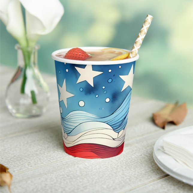 Happy Fourth of July | Patriotic Stars and Stripes Paper Cups (Insitu)