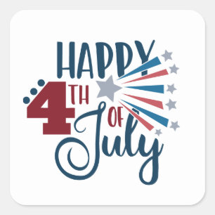 Happy Fourth Of July Patriotic word art Square Sticker