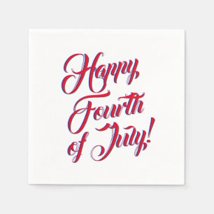 Happy Fourth of July red white blue script elegant Napkin