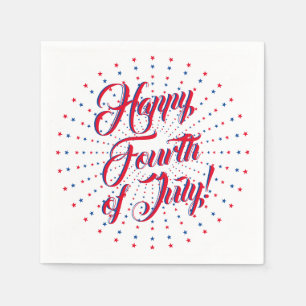Happy Fourth of July red white blue stars firework Napkin