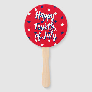 Happy fourth of July red white blue stars fun Hand Fan