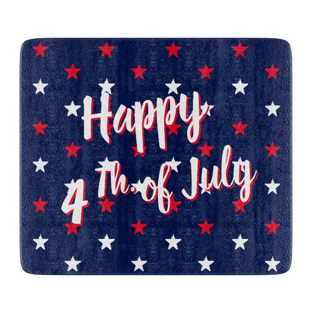 Happy fourth of July, red white blue stars Glass Cutting Board (Front)