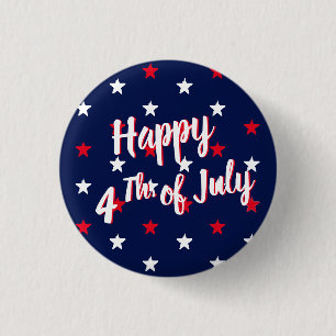 Happy fourth of July, red white navy blue stars 3 Cm Round Badge