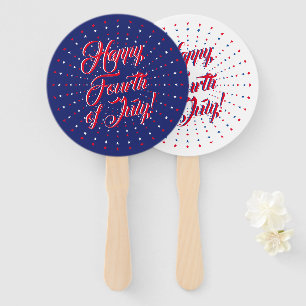 Happy Fourth of July red white navy blue stars fun Hand Fan