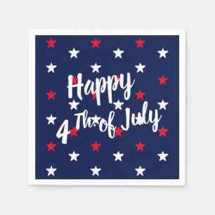 Happy Fourth of July red white & navy blue stars Napkin