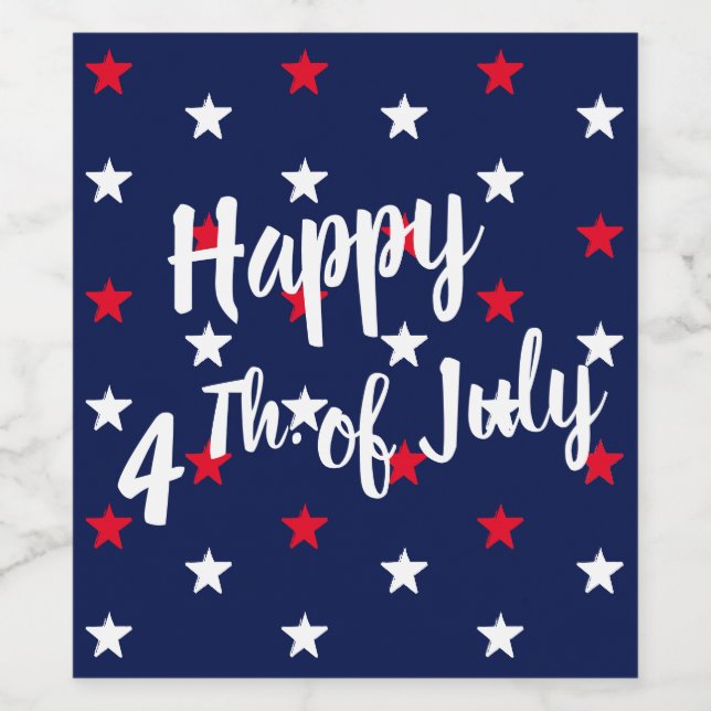 Happy Fourth of July red white & navy blue stars Wine Label (Single Label)