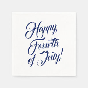 Happy Fourth of July script navy white elegant Napkin
