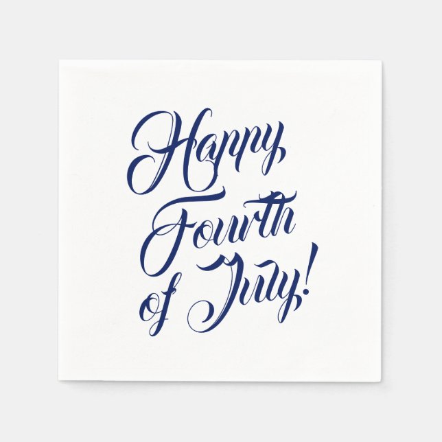 Happy Fourth of July script navy white elegant Napkin (Front)