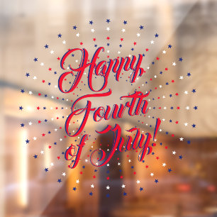 Happy Fourth of July script red white & blue stars