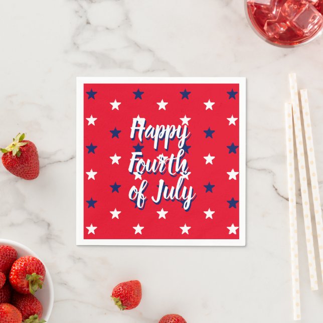 Happy fourth of July script red white blue stars Napkin (Insitu)