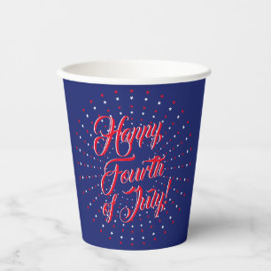 Happy Fourth of July script red white navy stars Paper Cups
