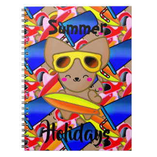 Happy Fox Cat Cute Surf Beach Ocean Sun Notebook
