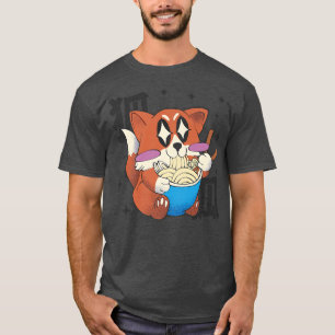 Happy Fox Eating Ramen Japan Style Kawaii Anime Fo T-Shirt