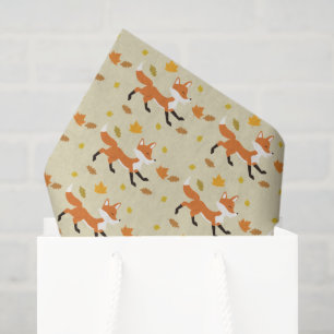 Happy Fox Running With Autumn Leaves Pattern Tissue Paper