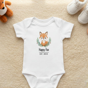 Happy Fox Watercolor Wreath Baby Bodysuit Est. 20X