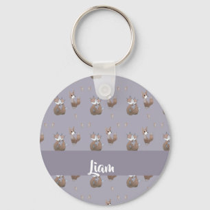 Happy foxes on grey key ring