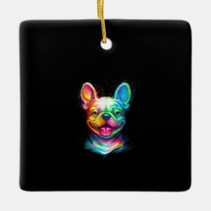 happy french bulldog smiling face gift ceramic ornament