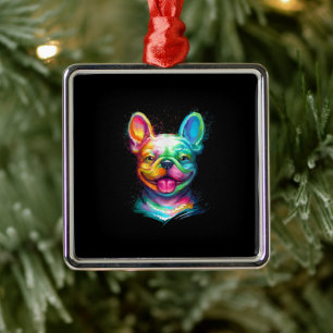 Happy French Bulldog Smiling Face Metal Ornament