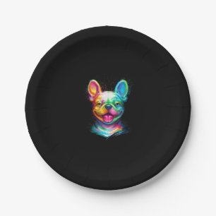 Happy French Bulldog Smiling Face Paper Plate