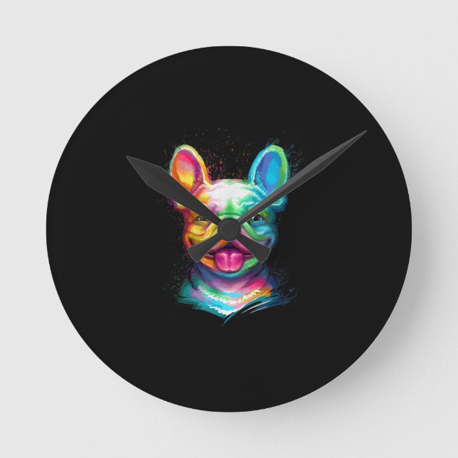 Happy French Bulldog Smiling Face Round Clock (Front)