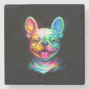Happy French Bulldog Smiling Face Stone Coaster