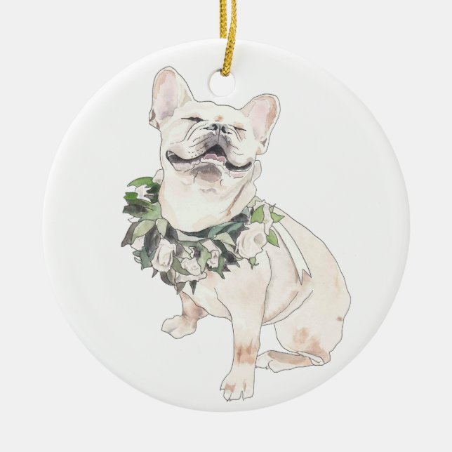 Happy Frenchie Ceramic Ornament (Front)