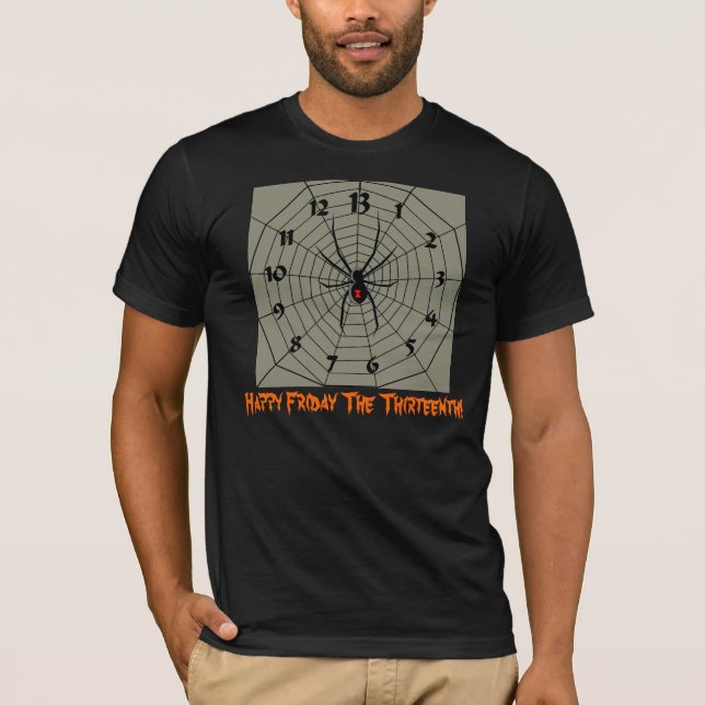 Happy Friday the 13th! 13 Hour Spider Clock Face T-Shirt (Front)