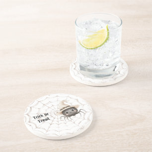 Happy Friendly Spider on Web Halloween Coaster