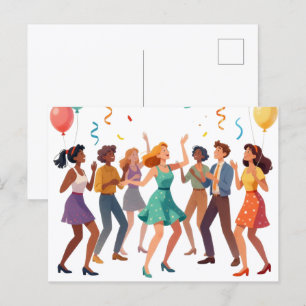 Happy Friends Dancing Party Celebration Holiday Postcard