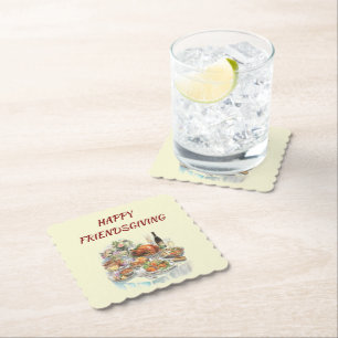 Happy Friendsgiving Thanksgiving Paper Coaster