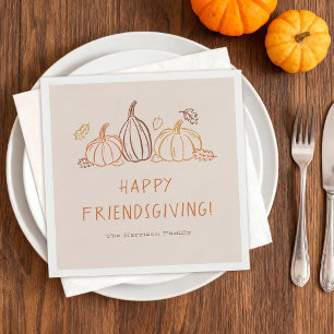 Happy Friendsgiving Thanksgiving Pumpkin Doodles Napkin