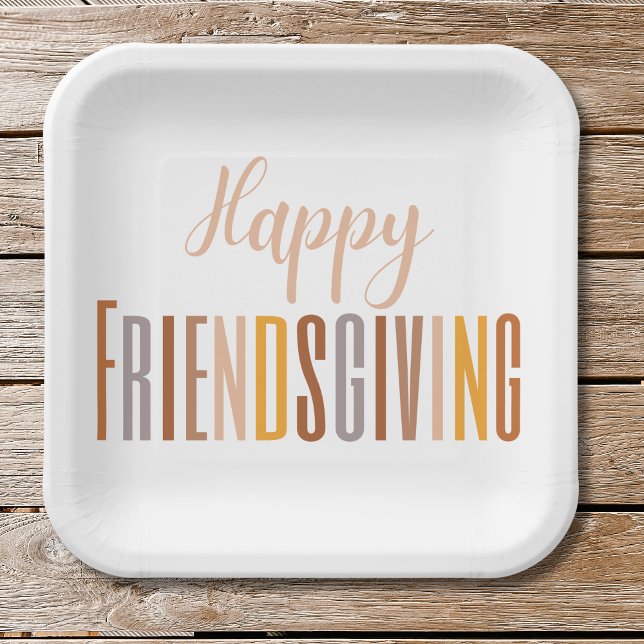 Happy Friendsgiving Thanksgiving Typography Fall Paper Plate (Creator Uploaded)